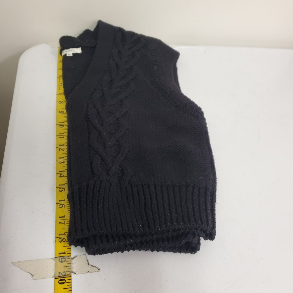 Z Supply Womens Cable Knit Old Money Sweater Vest‎ Size L Black Tennis Preppy - Picture 8 of 10